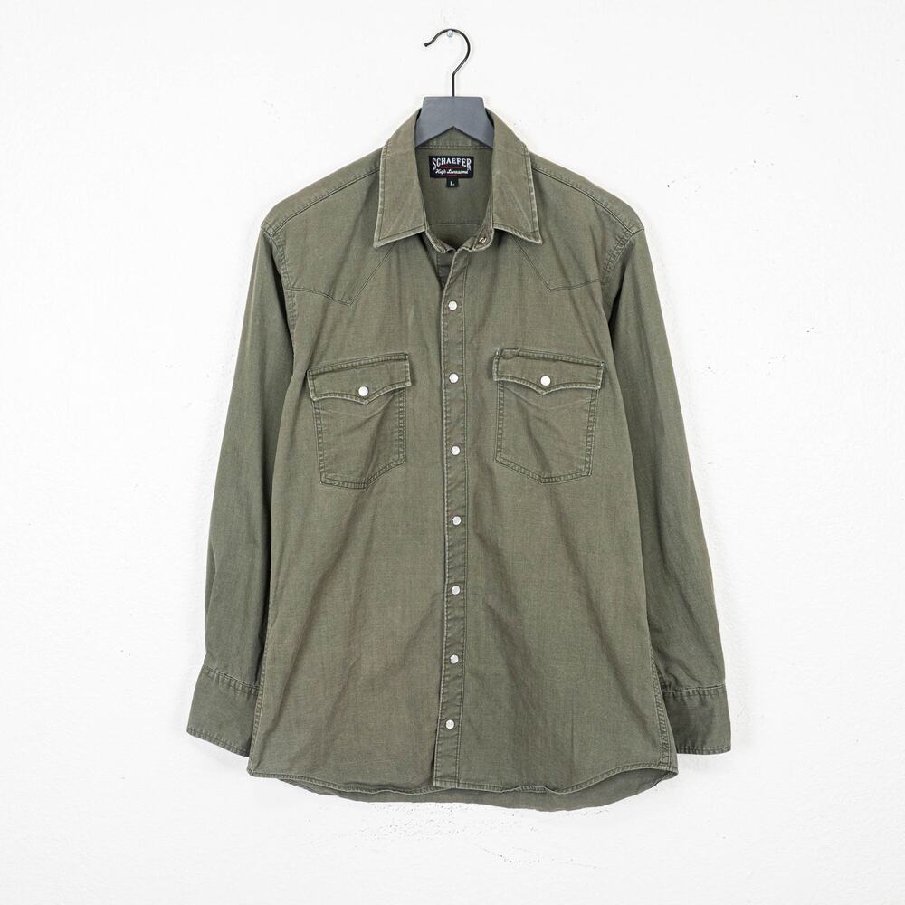 Schaefer Western Pearl Snap Ranchwear Shirt Olive Green size Large